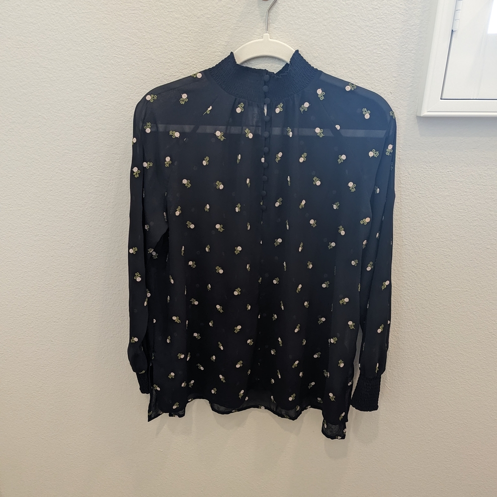 Cabi Floral Black Sheer Women's Top